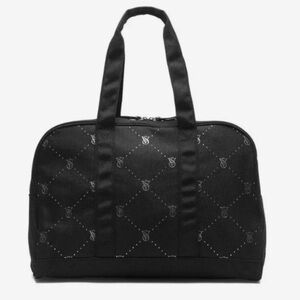 Victoria's Secret Weekender Quilted Black Tote Zip Duffle Bag VS Logo Rhinestone
